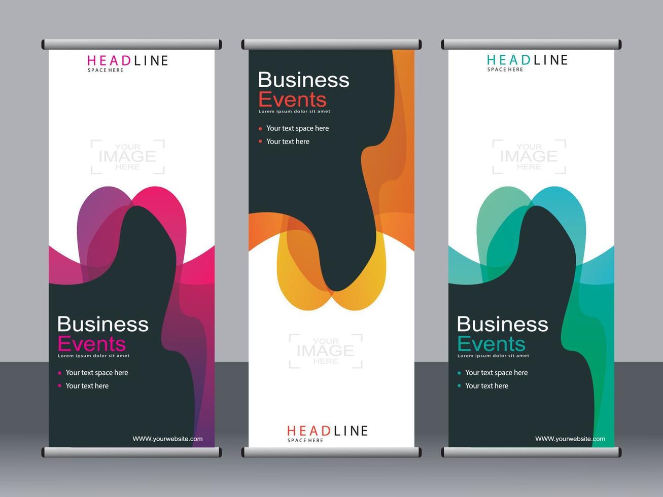 Business banner roll up set standee banner template. vector