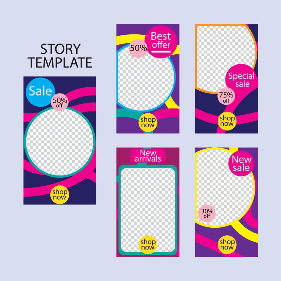 set of five abstract vector banners for social networks stories.