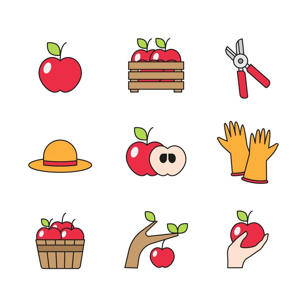 Set of Apple Picking Day Line Art Icon vector