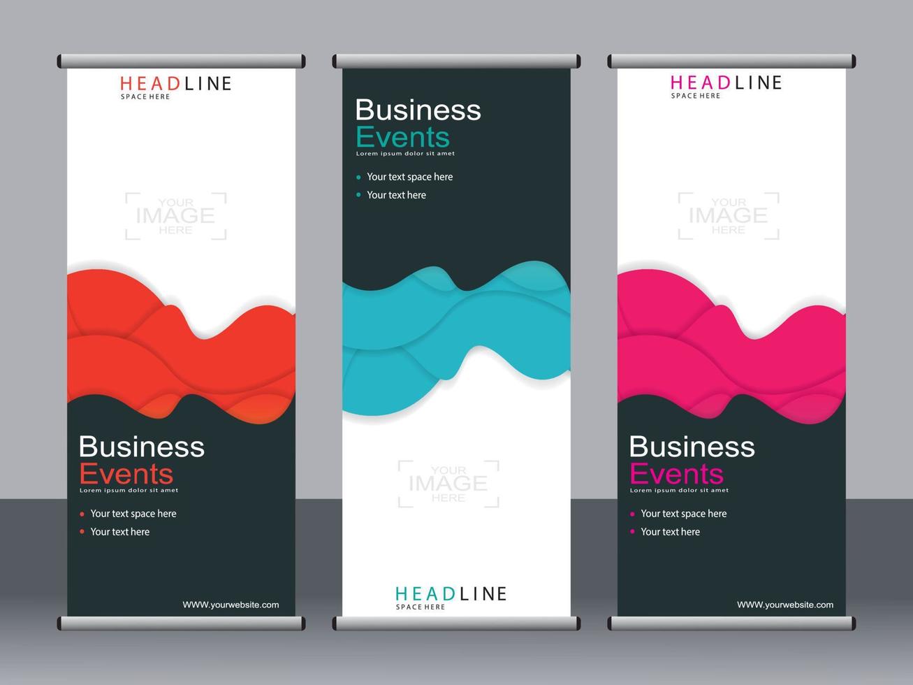 Business banner roll up set standee banner template. vector