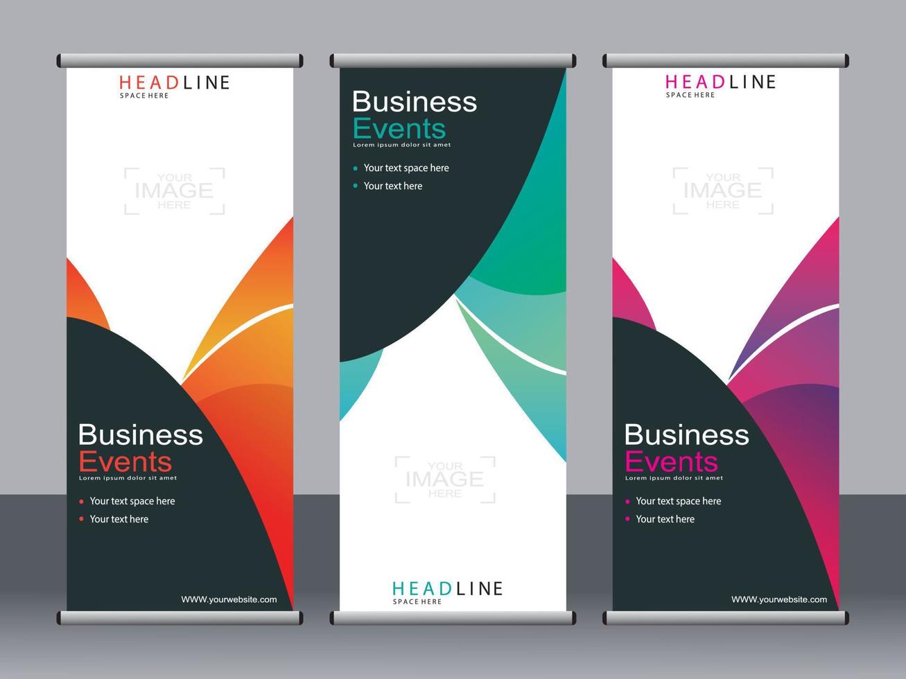 Business banner roll up set standee banner template. vector