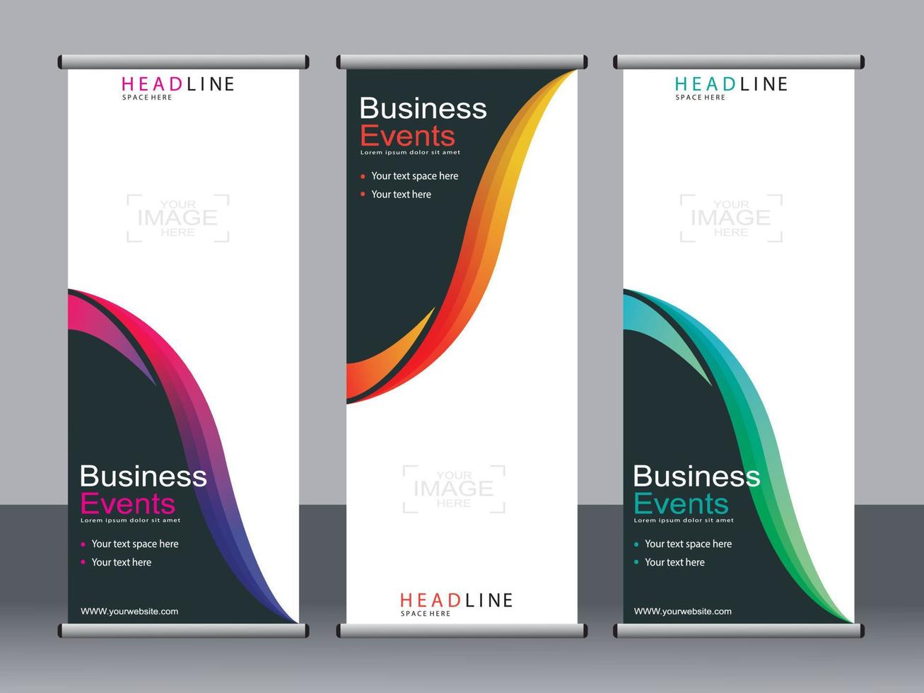 Business banner roll up set standee banner template. vector