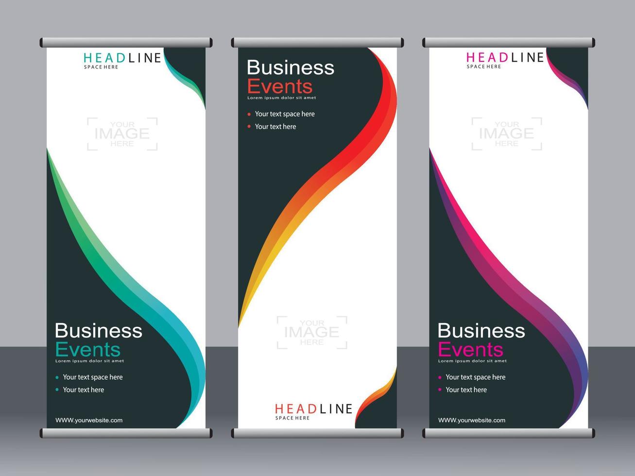 Business banner roll up set standee banner template. vector
