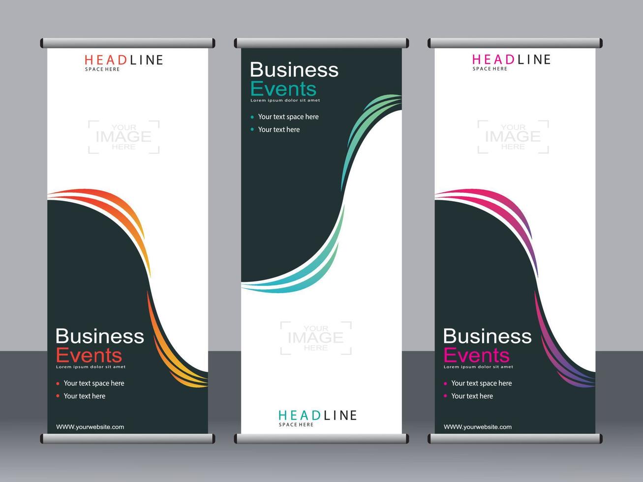 Business banner roll up set standee banner template. vector