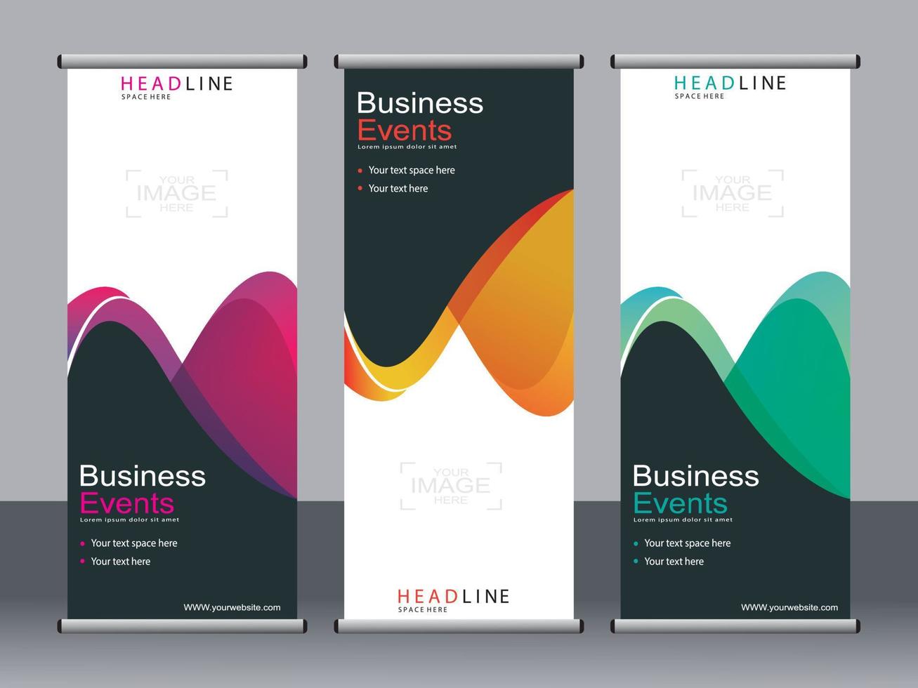 Business banner roll up set standee banner template. vector