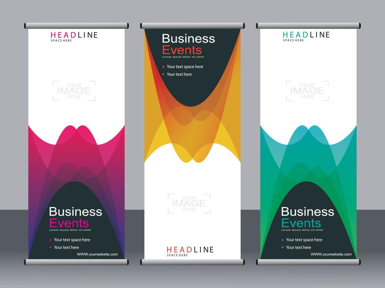 Business banner roll up set standee banner template. vector