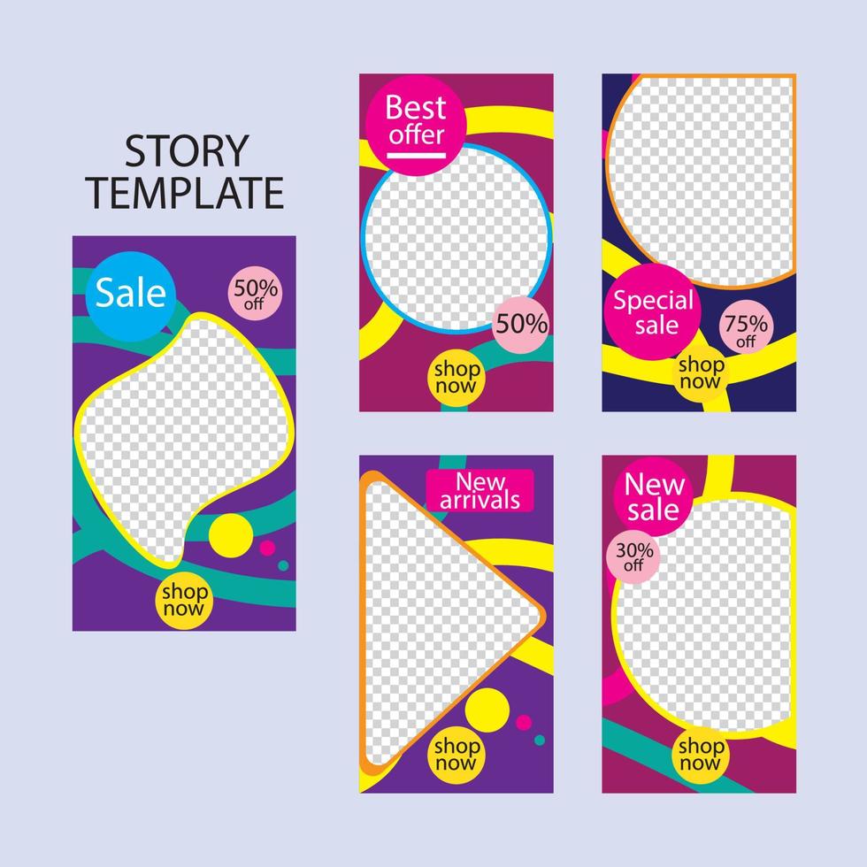 set of five abstract vector banners for social networks stories.