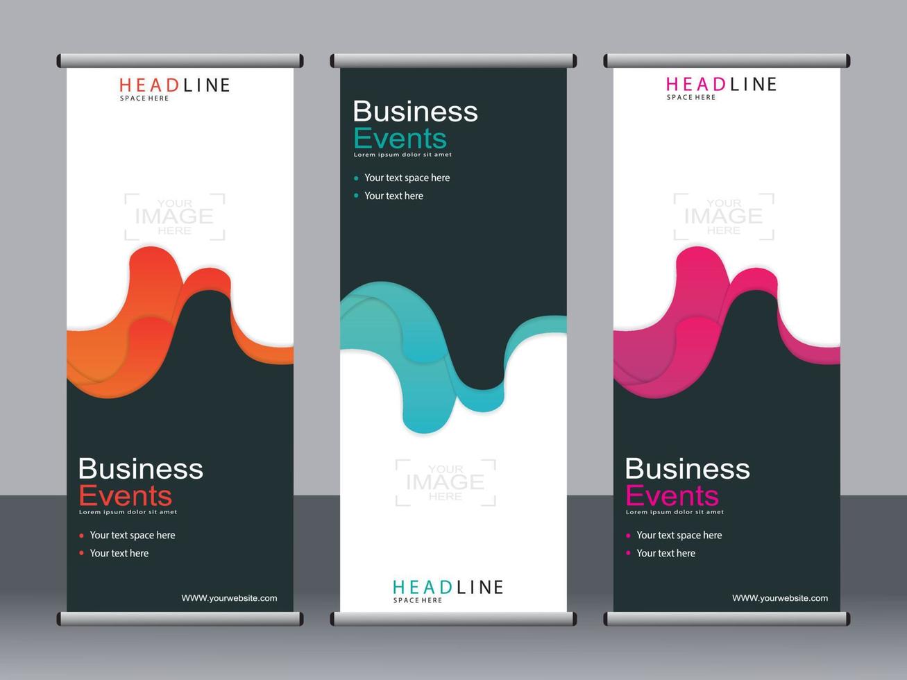 Business banner roll up set standee banner template. vector