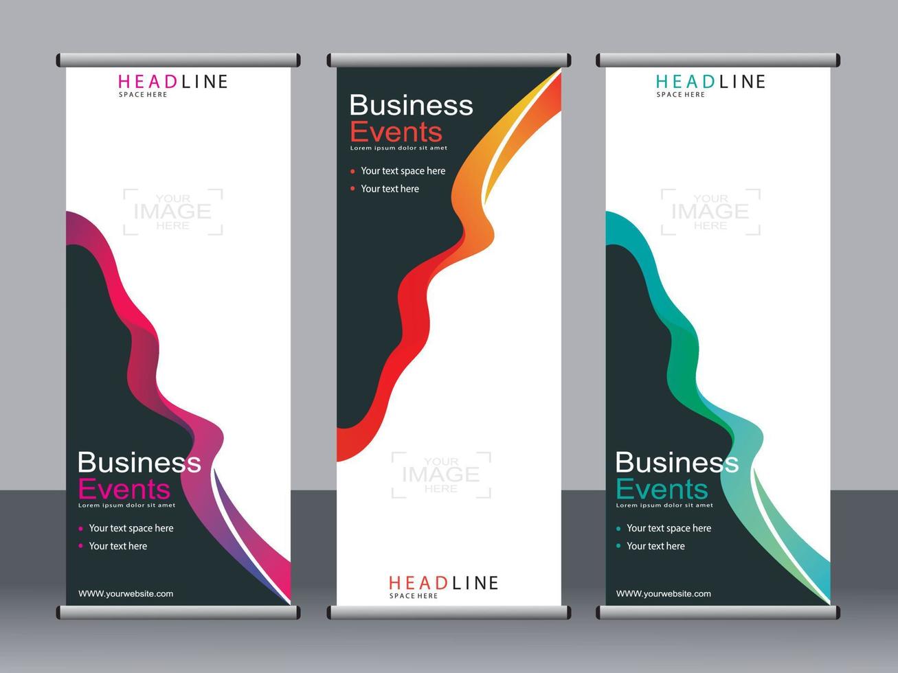 Business banner roll up set standee banner template. vector