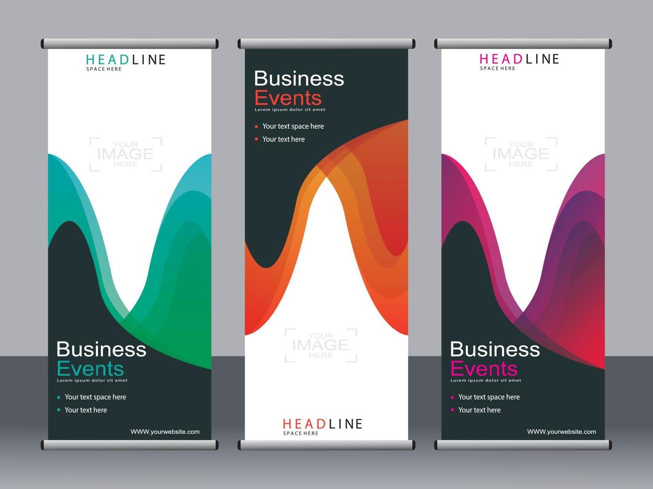 Business banner roll up set standee banner template. vector