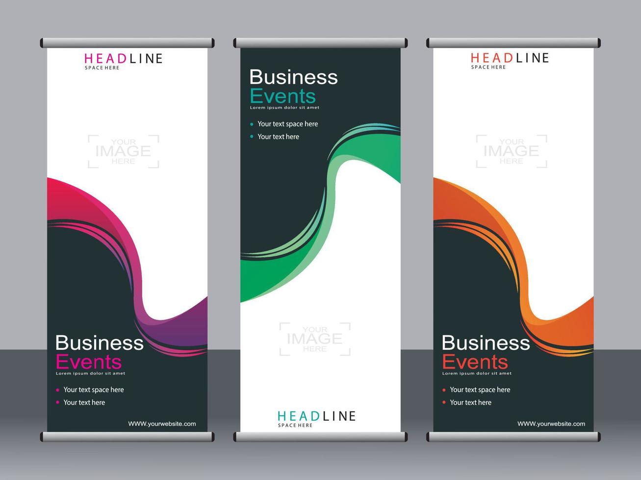 Business banner roll up set standee banner template. vector