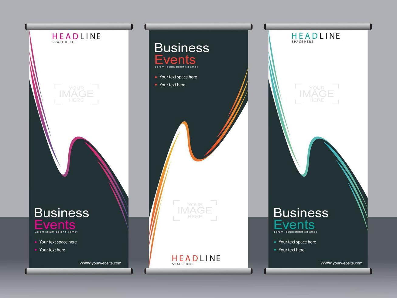 Business banner roll up set standee banner template. vector