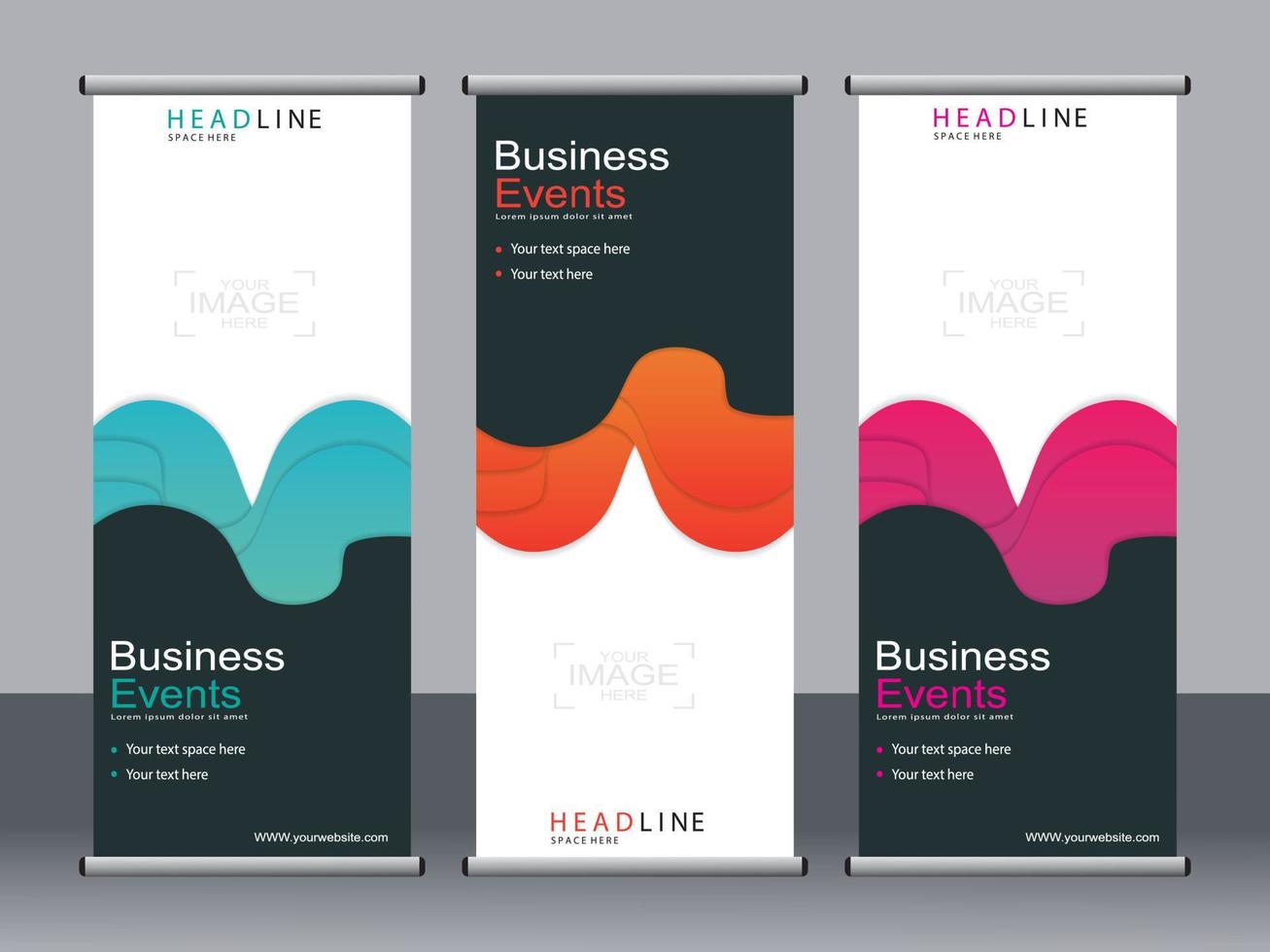 Business banner roll up set standee banner template. vector