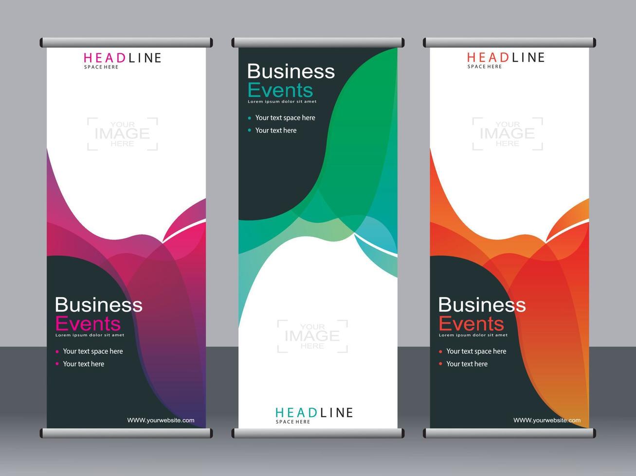 Business banner roll up set standee banner template. vector