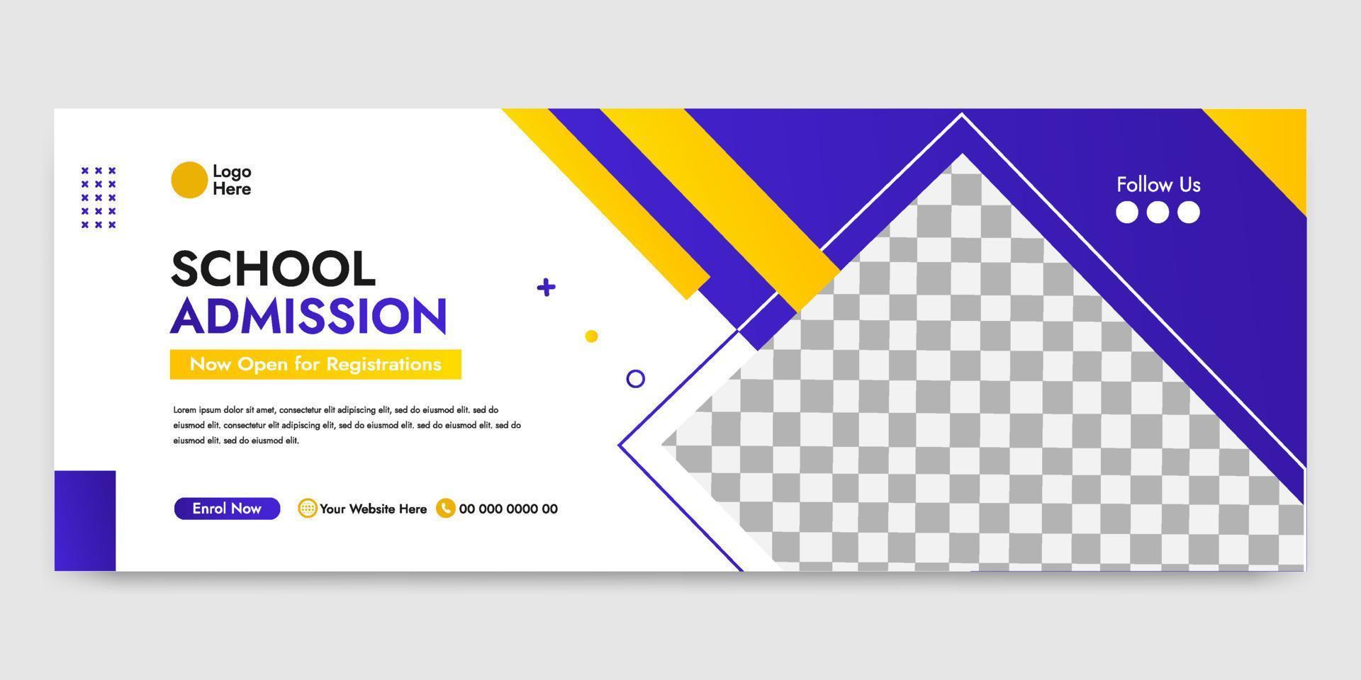 plantilla de banner de admisión escolar vector