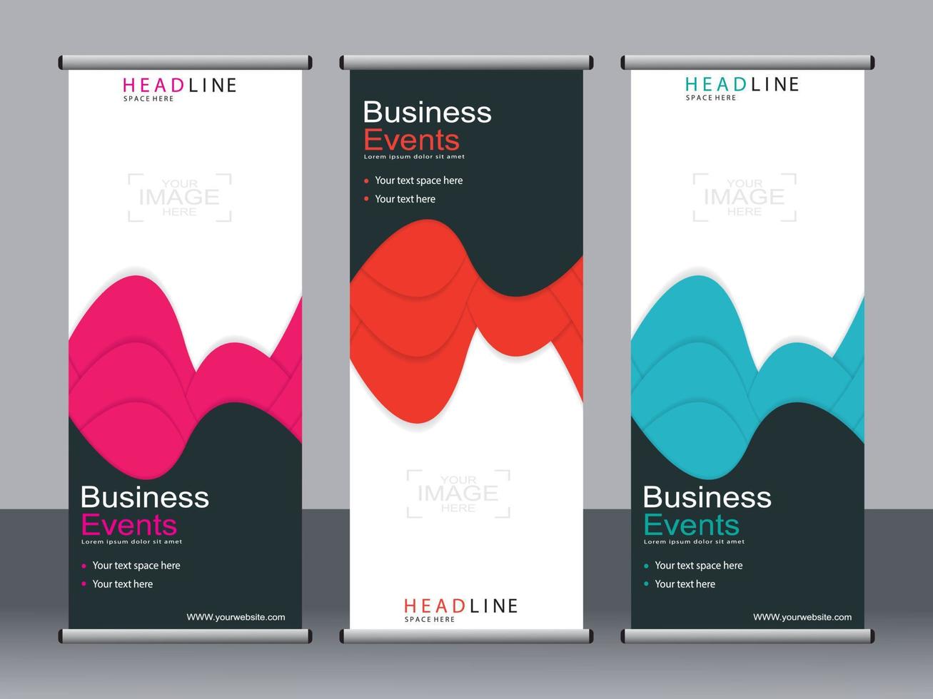 Business banner roll up set standee banner template. vector