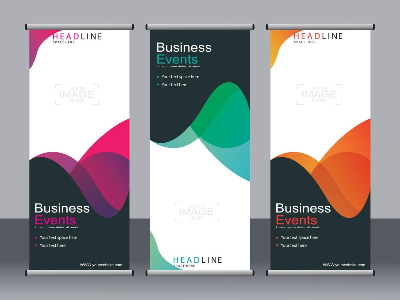 Business banner roll up set standee banner template. vector