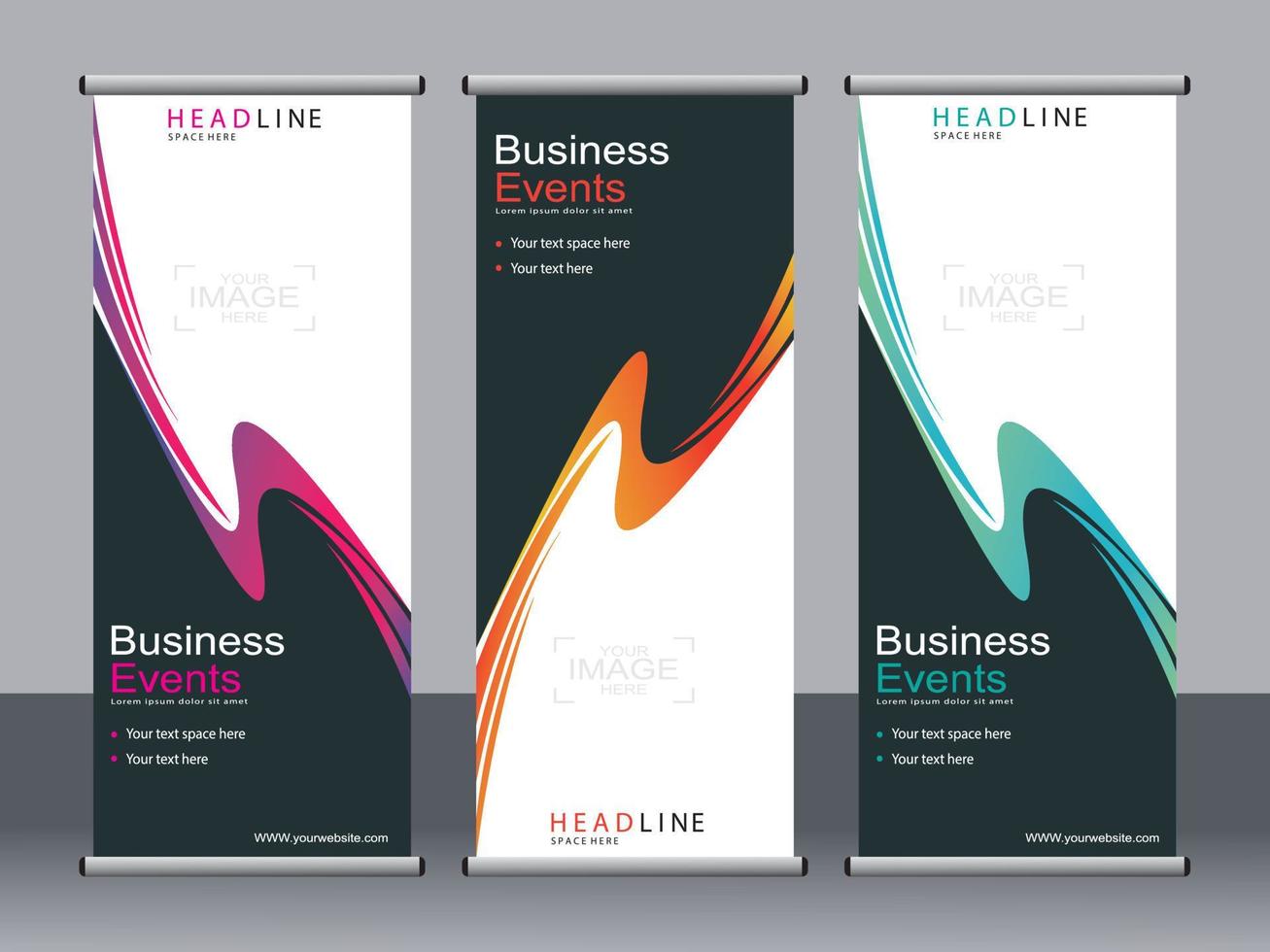Business banner roll up set standee banner template. vector