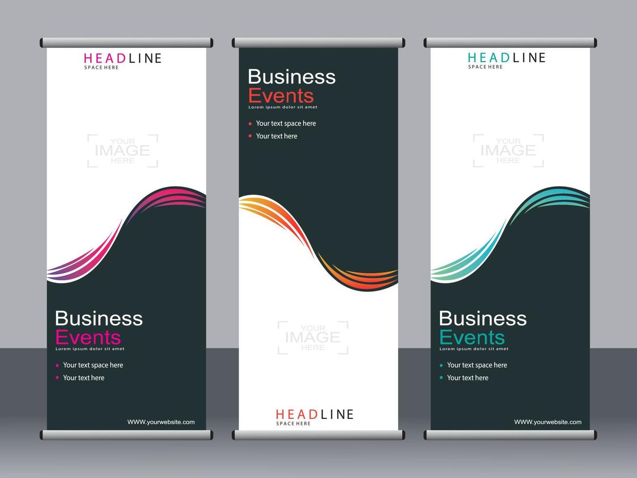 Business banner roll up set standee banner template. vector