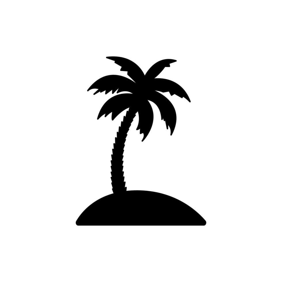 Palm Tree Exotic on Island Beach Black Silhouette Icon. Tropical Coconut Leaf on Hawaii Sea Glyph Pictogram. Summer Tropic Palmetto Plant Flat Symbol. Palm Tree Sign. Isolated Vector Illustration.