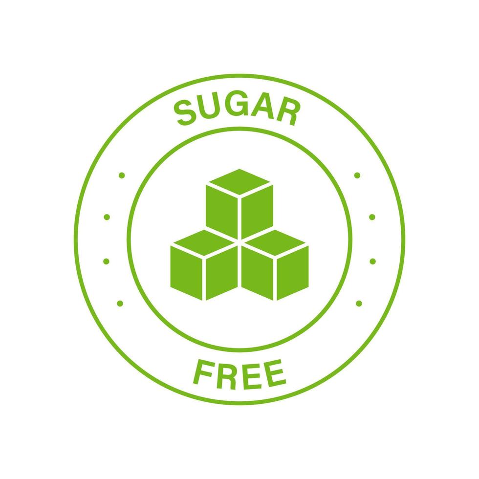 Sugar Free Green Circle Stamp. Zero Glucose Guarantee Icon. Food No Added Sugar Label. Diabetic Product Free Sugar Symbol. 100 Percent Zero Sweet Logo. Isolated Vector Illustration.