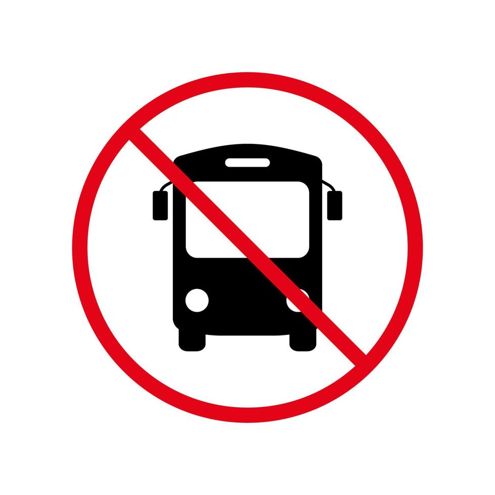 prohibición de la estación de autobuses icono de silueta negra. pictograma prohibido del servicio de transporte escolar. símbolo de círculo de parada roja. advertencia de que no hay señales de tráfico en el transporte público de la ciudad. autobús de viaje turístico prohibido. ilustración vectorial aislada. vector