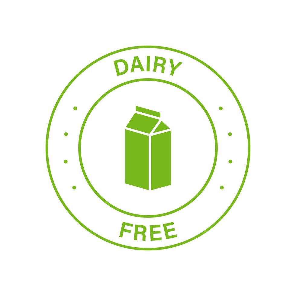 Dairy Free Green Stamp. No Cow Milk Lactose Label. Free Dairy Diet