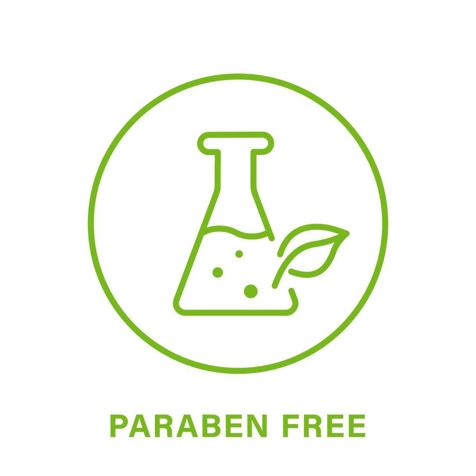 Paraben Chemical Free Green Circle Stamp. No Preservative, Safety Bio Product Line Icon. Free Plastic Eco Organic Cosmetic Label. Quality Food Symbol. Paraben Free Logo. Isolated Vector Illustration.