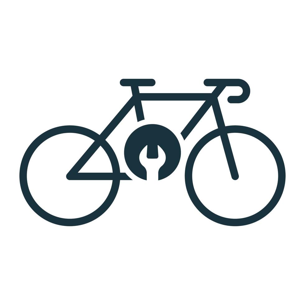 icono del servicio de reparación de bicicletas. taller mecánico para pictograma de transporte de bicicletas. bicicleta con icono de silueta de concepto de reparación de llave. ilustración vectorial aislada. vector