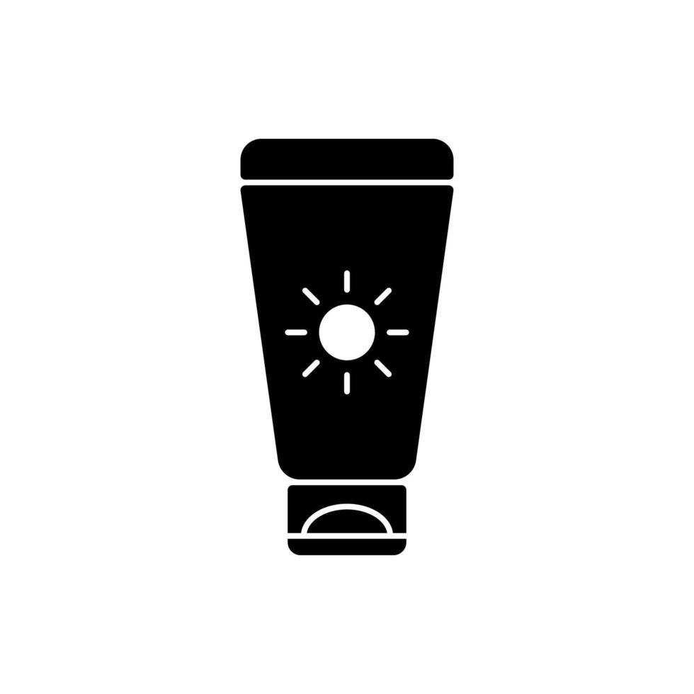 icono de silueta negra de protector solar. pictograma de glifo de crema de botella cosmética bloqueador solar. loción spf de higiene para el símbolo plano del cuerpo bronceado. protector solar uv protege la piel de la energía solar. ilustración vectorial aislada. vector