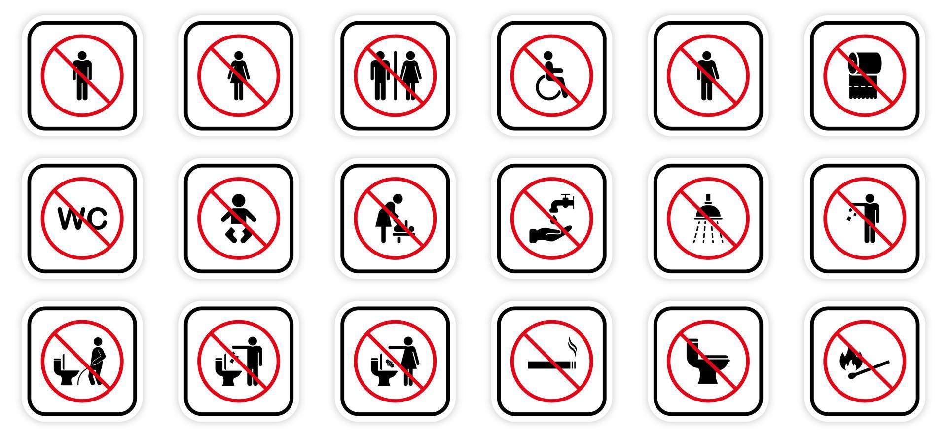 Warning No Allowed Round Sign. Caution Red Stop Circle Symbol. Prohibited Ban Collection. Forbidden Pictogram Set. Attention Restriction Zone Black Silhouette Icon. Isolated Vector Illustration.