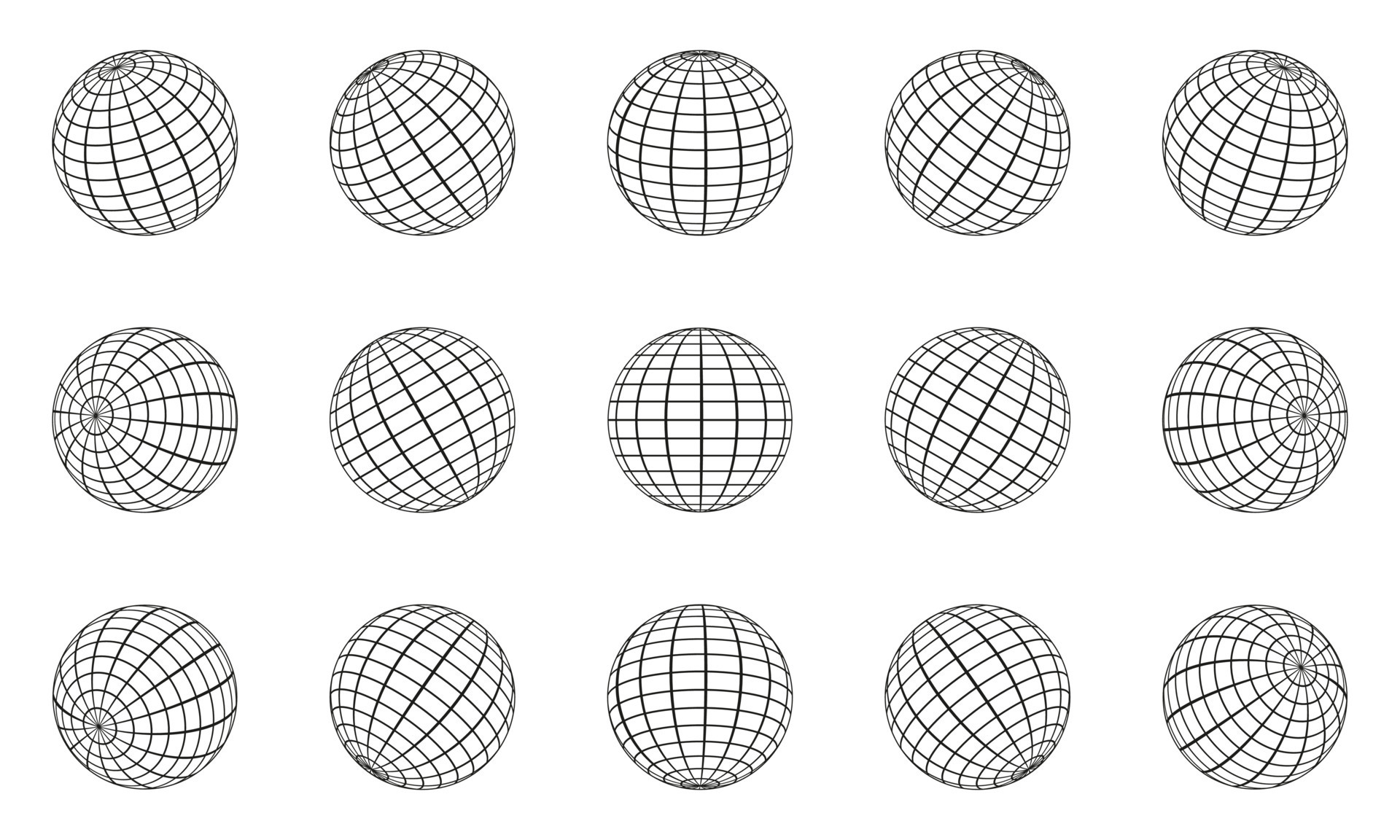 Globe Grid Sphere Set. 3D Wire Global Earth Latitude, Longitude