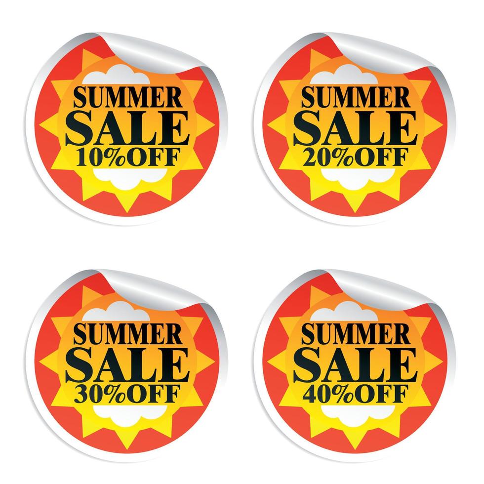 Summer sale stickers 10,20,30,40 with sun vector