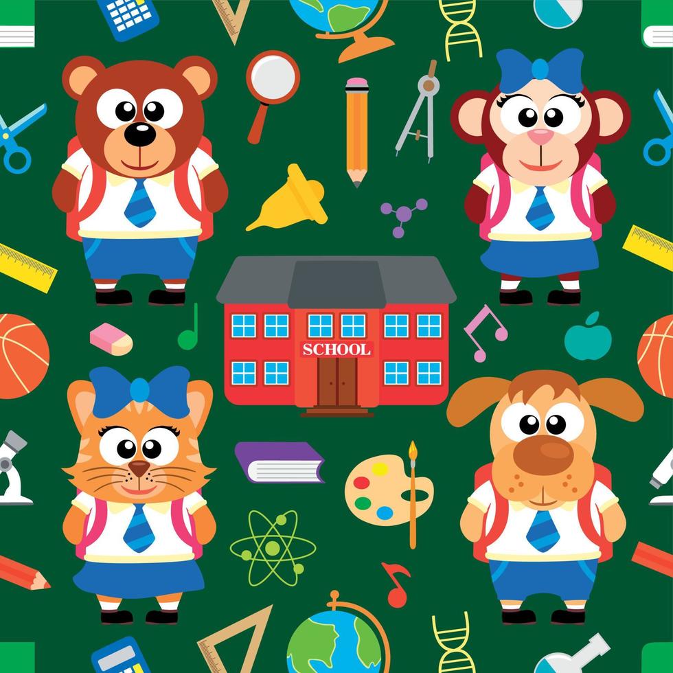 Back to school seamless with funny animals vector