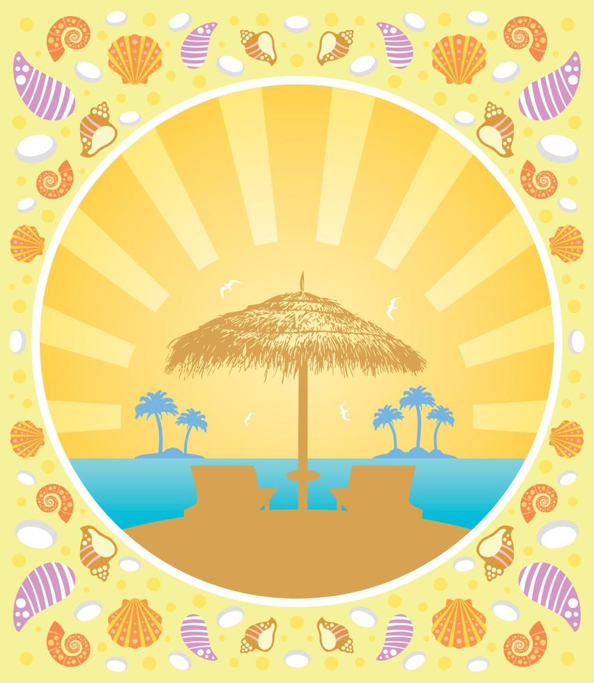 Background summer card with deckchair and umbrella vector