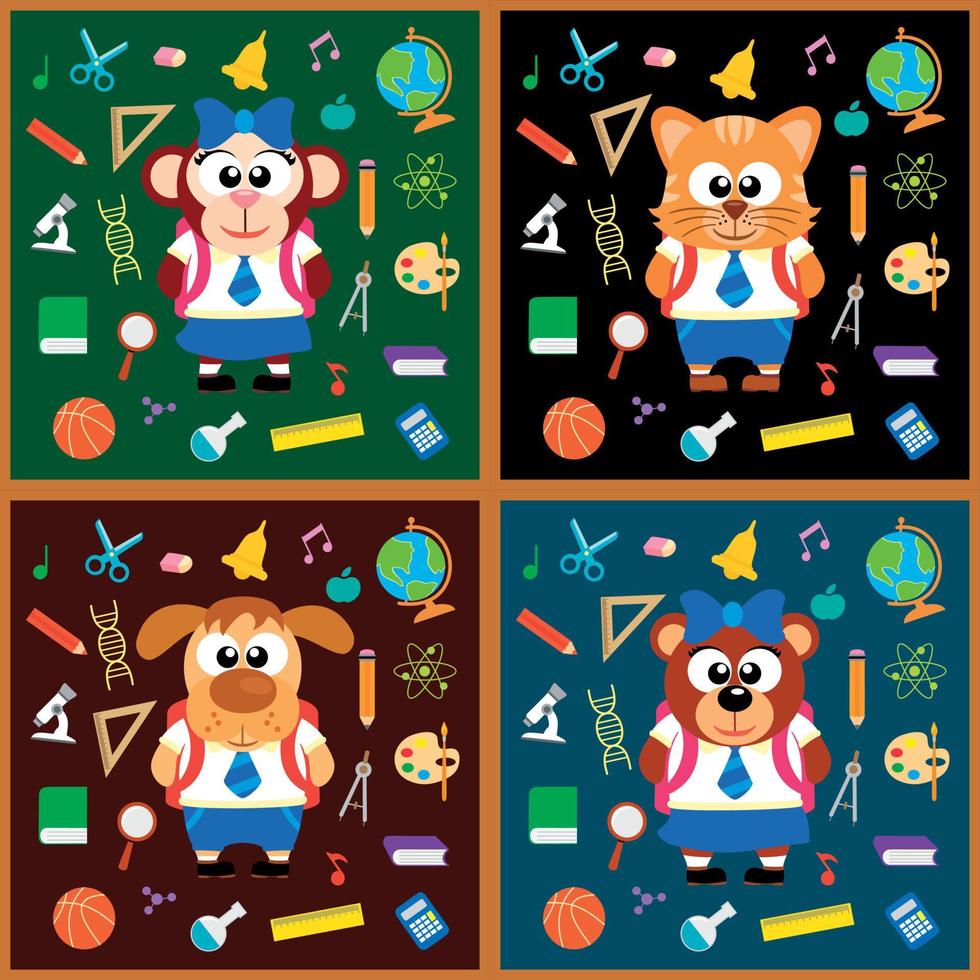 Back to school background set with animals vector