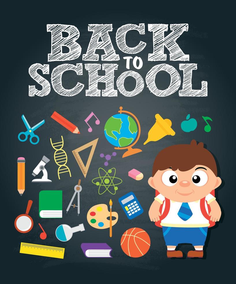 Back to school poster, banner with funny boy in school uniform vector