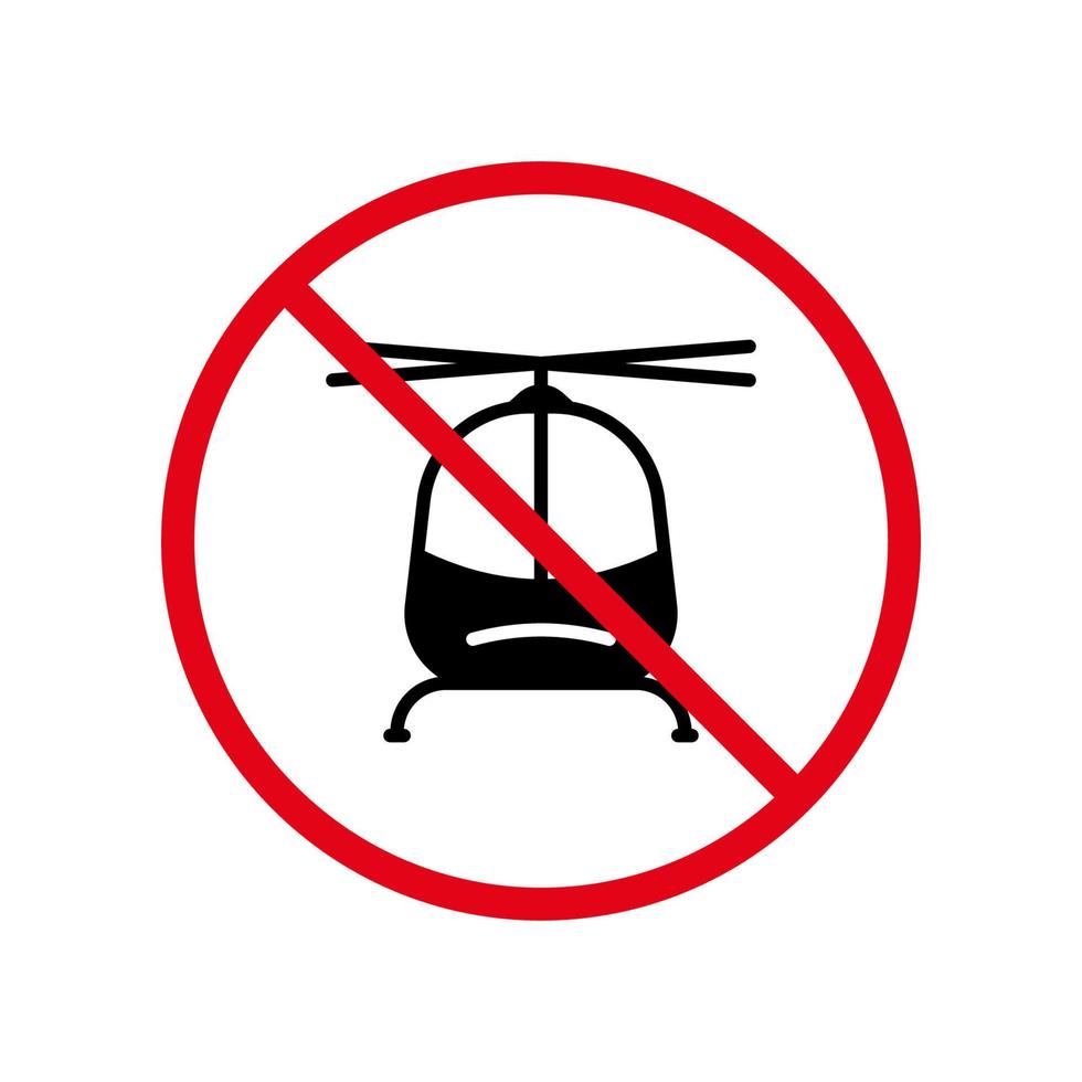 prohibir el icono de la silueta negra del helicóptero. pictograma prohibido del fuselaje del helicóptero. símbolo de parada roja de transporte aéreo de vuelo. advertencia de que no hay señal de aviación. Helicóptero de precaución prohibido. ilustración vectorial aislada. vector