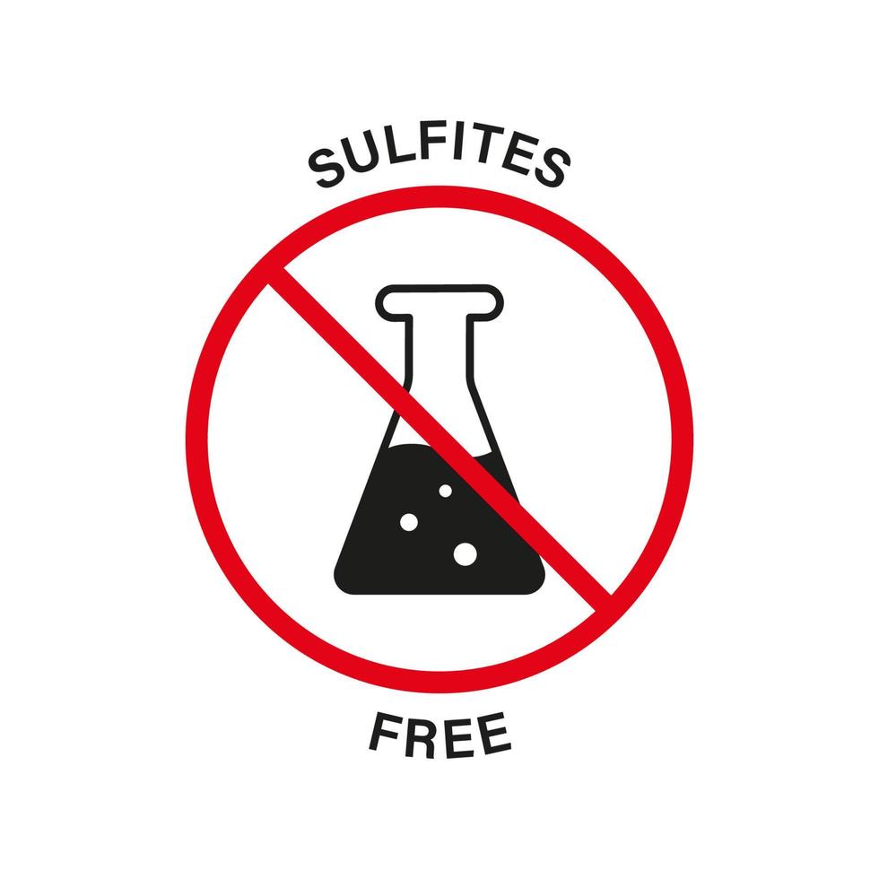 producto no sulfato silueta icono negro. señal de stop libre de sulfitos. matraz, tubo de ensayo símbolo químico prohibido. ingredientes naturales, prohibición del logotipo de sulfito. sin etiqueta de sulfitos. ilustración vectorial aislada. vector