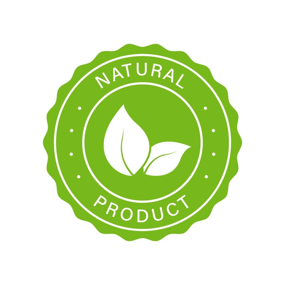 sello verde de producto orgánico natural. pegatina de ingredientes naturales frescos de calidad. etiqueta ecológica de alimentos saludables. símbolo puro. Logotipo 100 por ciento certificado por la naturaleza. ilustración vectorial aislada. vector