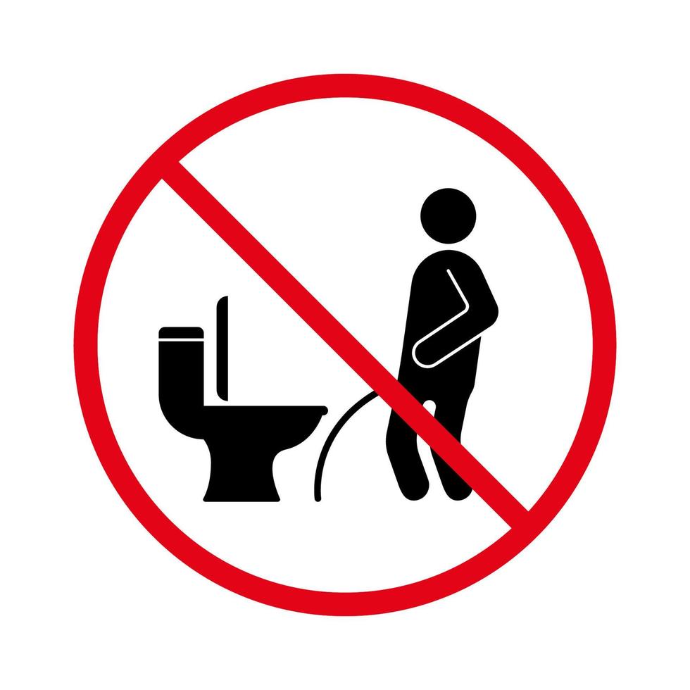 hombre prohibido perder el baño. prohibir a los hombres mear el icono de la silueta negra. prohibir perder orinar macho en el pictograma wc. símbolo de círculo de parada roja de armario. no se permite el signo de niño orinando. ilustración vectorial aislada. vector