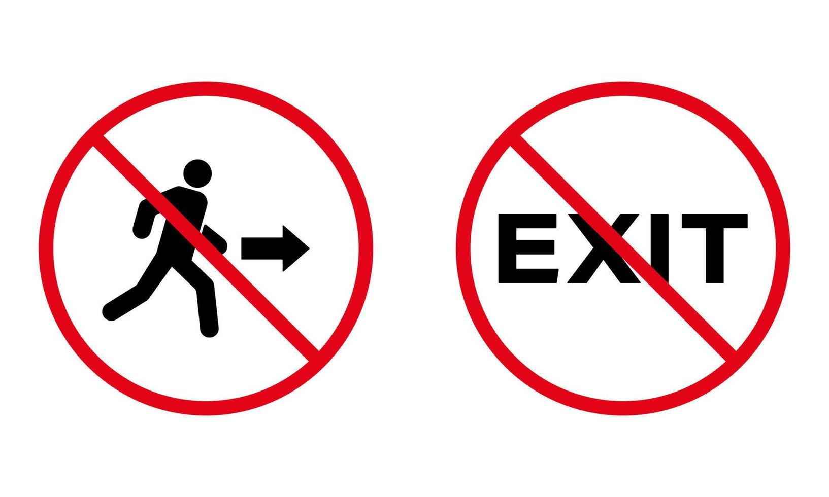 prohibir el pictograma de escape de la persona. símbolo de círculo de parada roja de emergencia. icono de silueta negra de salida de prohibición. Prohibir que el hombre corra y se vaya. No se permite la evacuación en el letrero del edificio. ilustración vectorial aislada. vector