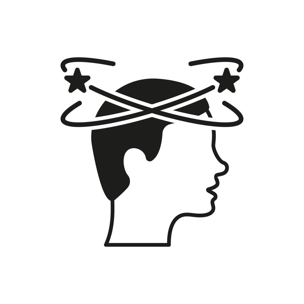 Man Feel Dizzy Line Icon. Tired Man with Nausea Silhouette Icon. Dizziness, Migraine, Headache, Distracted Head Glyph Pictogram. Isolated Vector Illustration.