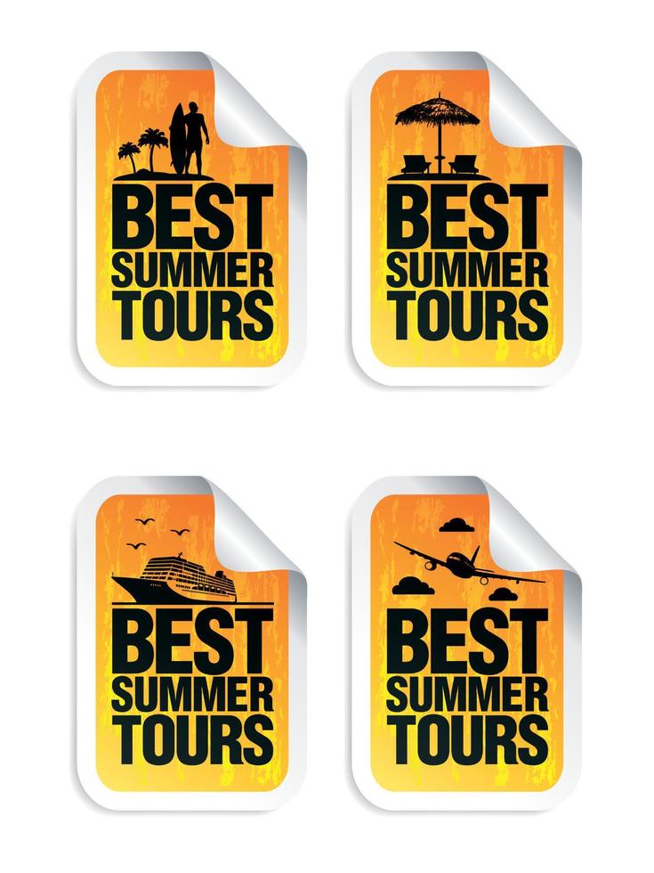 Best summer tours orange sticker set. Time to travel. Around the world