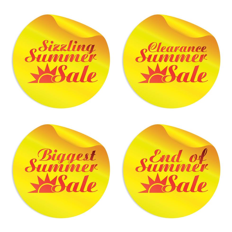 Yellow summer sale stickers sizzling,clearance,biggest,end of with sun symbol vector