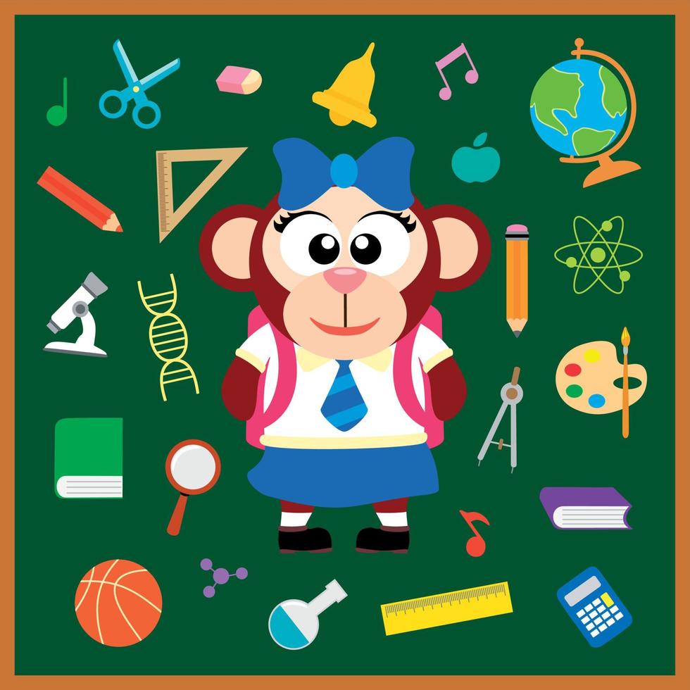 Back to school seamless background with monkey vector