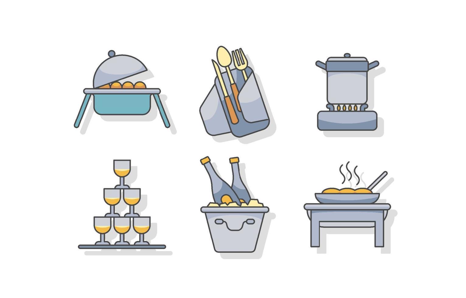 simple con conjunto de iconos de contorno para servicio de catering vector