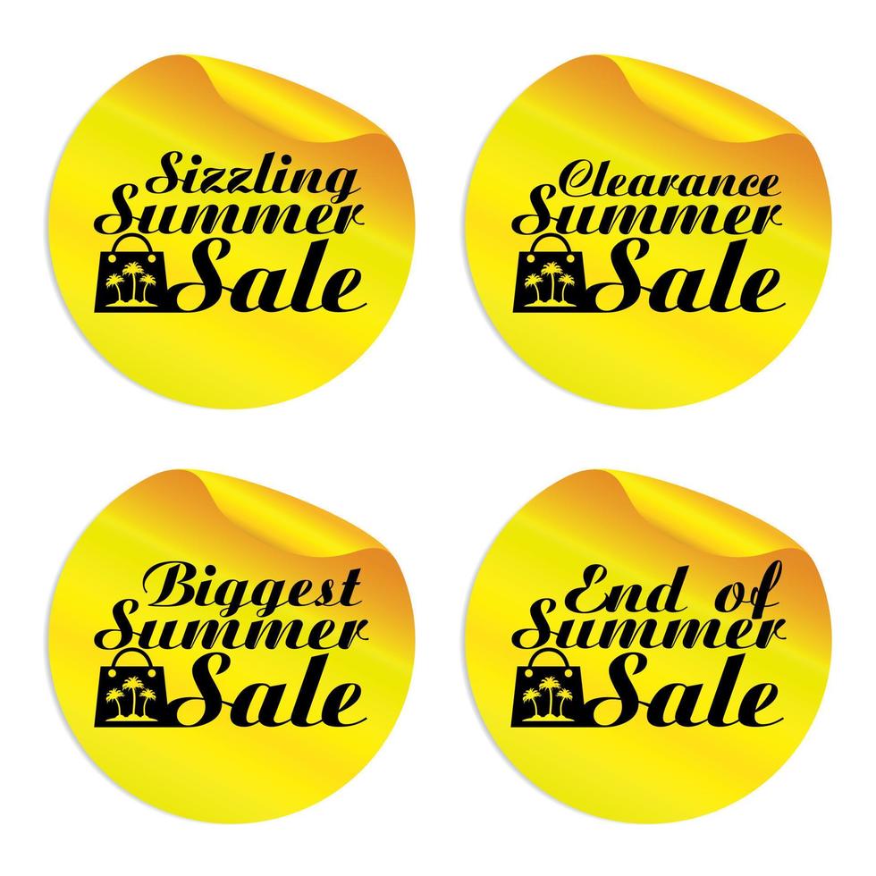 Yellow summer sale stickers sizzling,clearance,biggest,end of with shopping bag vector