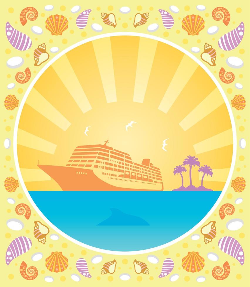 Background summer card with ship vector