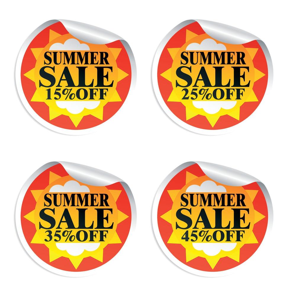 Summer sale stickers 15,25,35,45 with sun vector